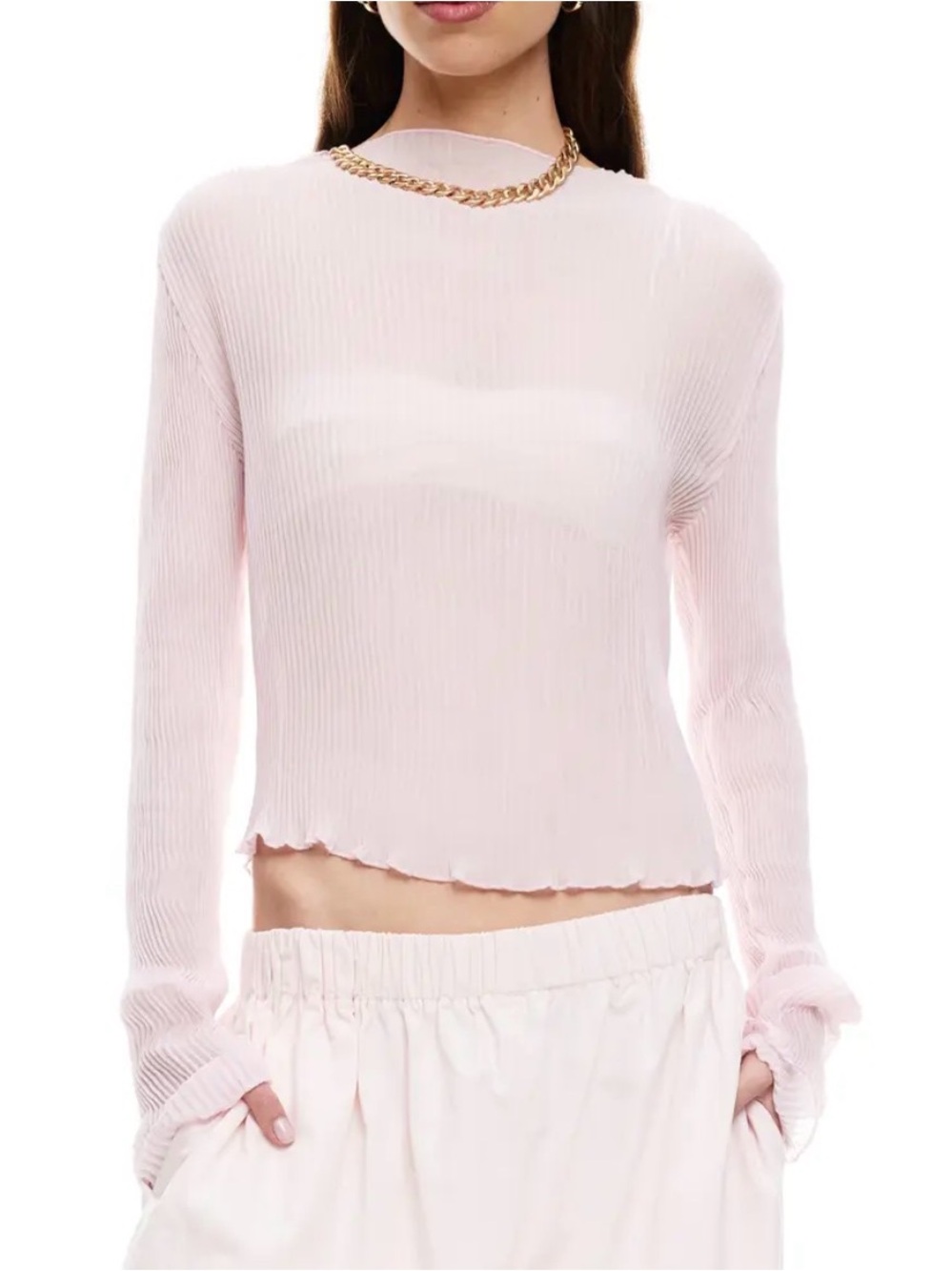 Lioness Pale Pink Ribbed Long Sleeve Top
